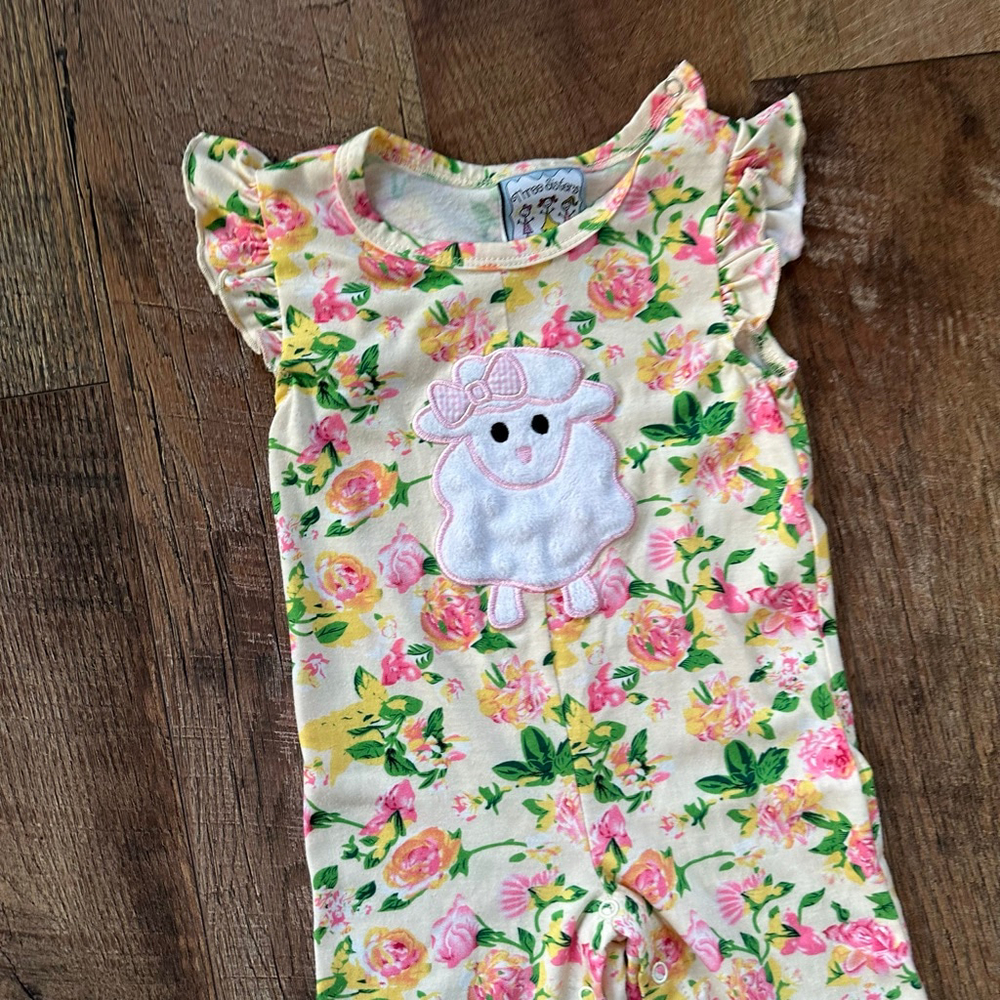Baby Three Sisters Floral Ruffle Jumpsuit Romper 12 Months White Pink - Picture 4 of 14